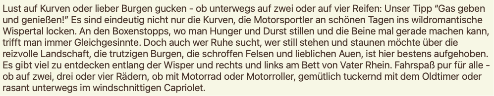 Lust auf Kurven oder lieber Burgen gucken - ob unt